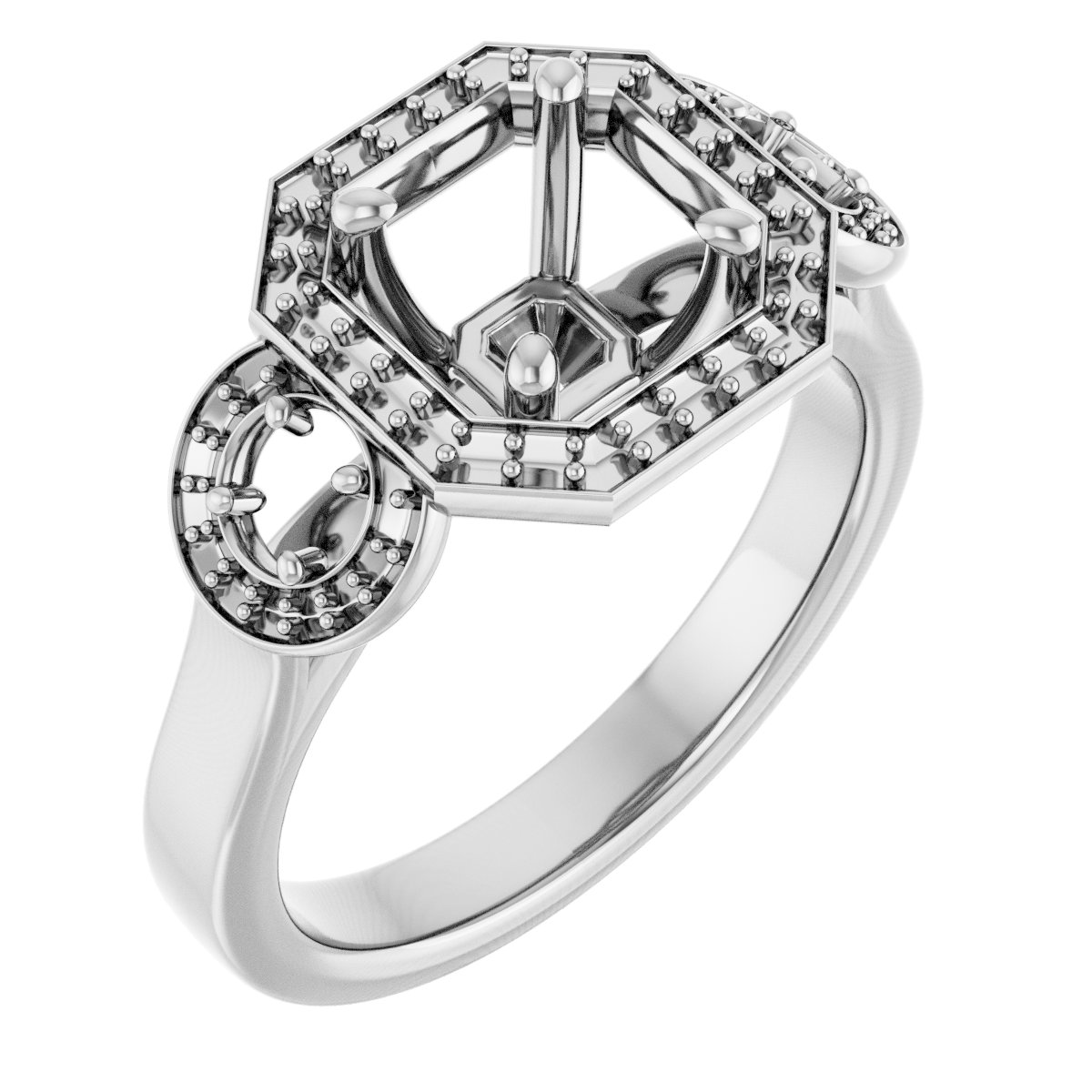 Three-Stone Halo-Style Engagement Ring