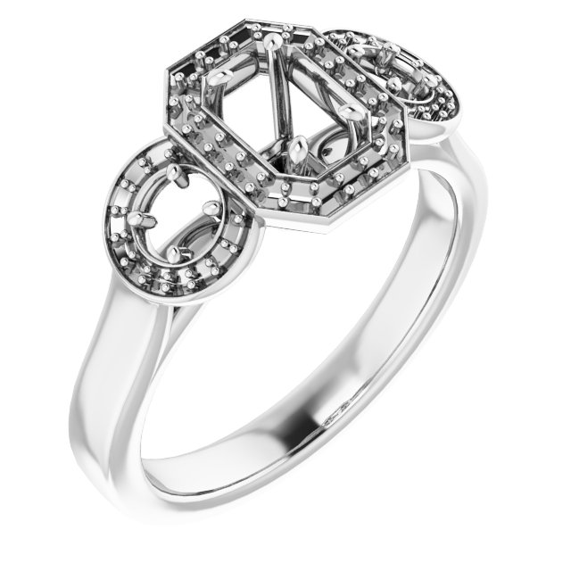 Three-Stone Halo-Style Engagement Ring