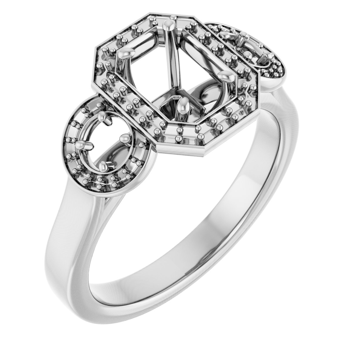 Three-Stone Halo-Style Engagement Ring