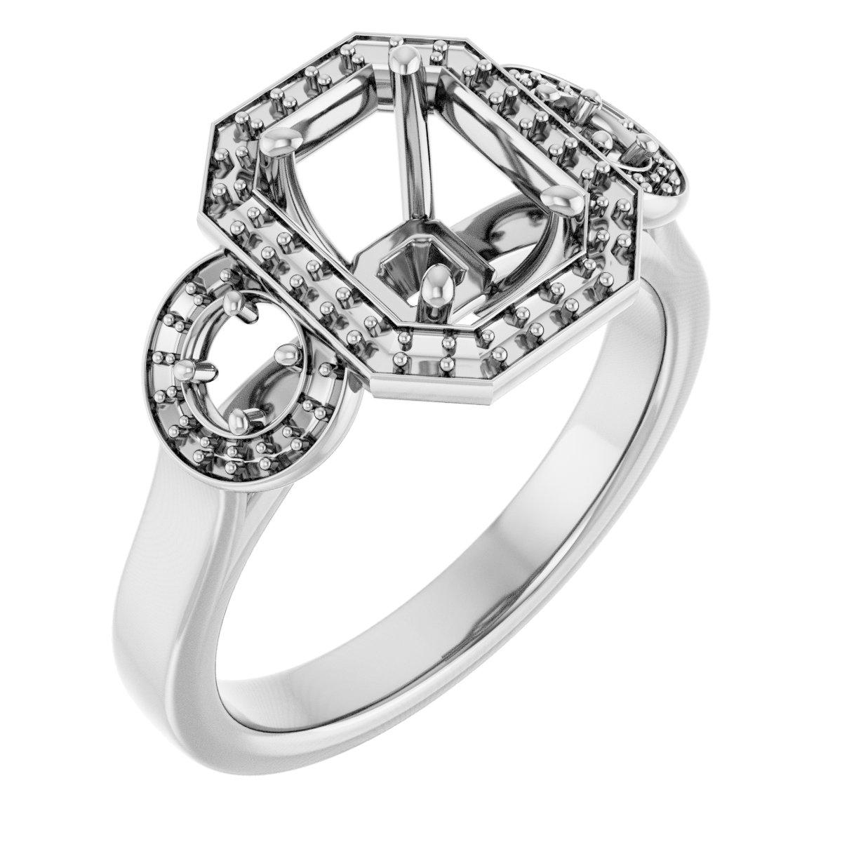 Three-Stone Halo-Style Engagement Ring