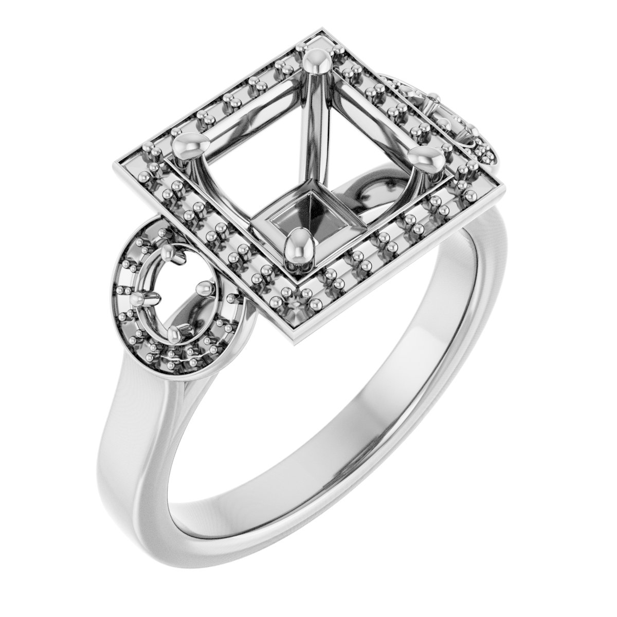 Three-Stone Halo-Style Engagement Ring