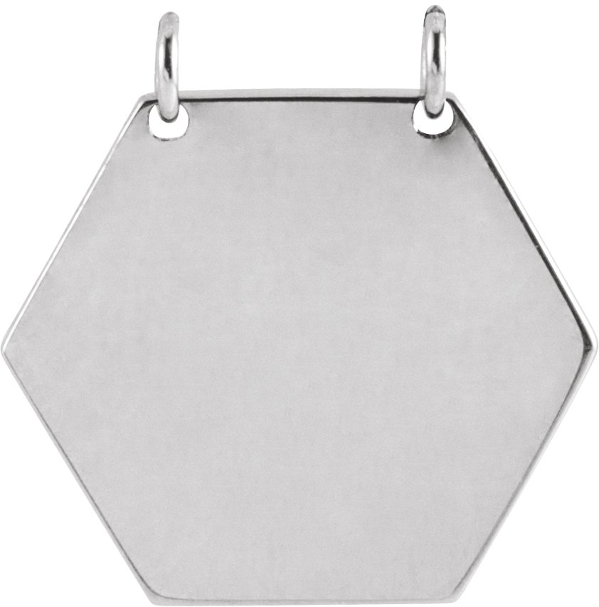 14K White 14 mm Engravable Hexagon Necklace Center