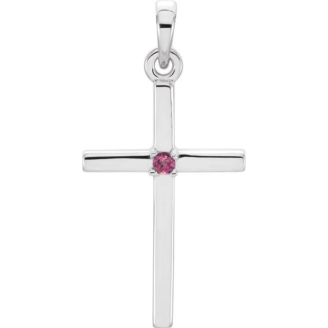 Platinum Natural Pink Tourmaline Cross Pendant