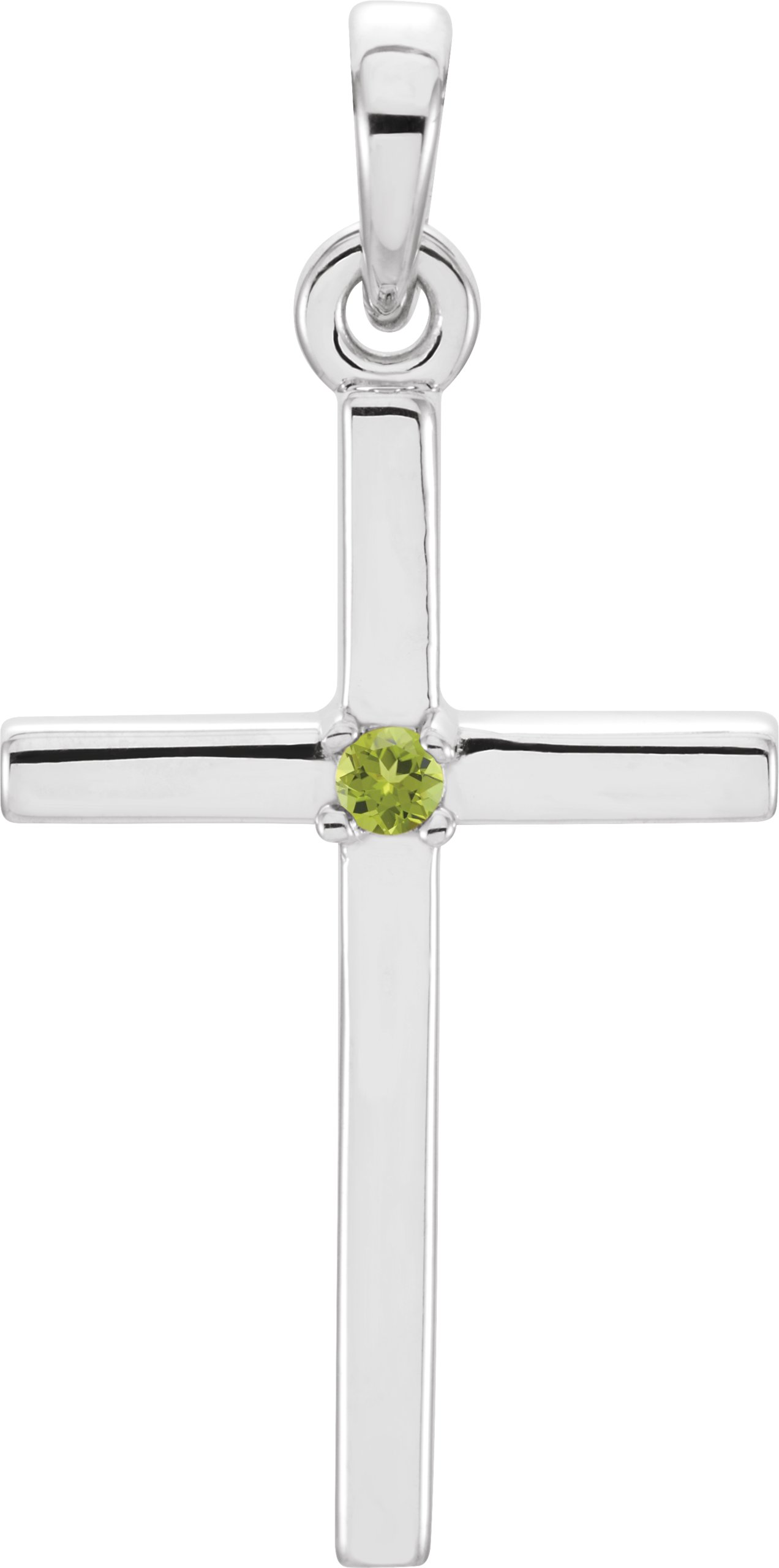 14K White 22.6x11.4 mm Natural Peridot Cross Pendant