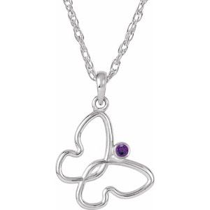 Sterling Silver 2 mm Natural Amethyst Butterfly 18" Necklace