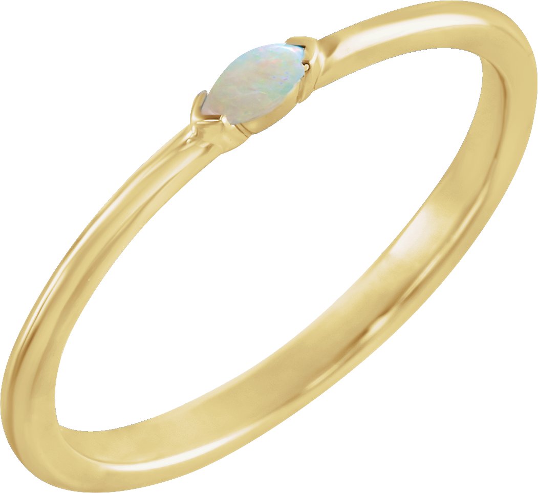 14K Yellow Natural White Ethiopian Opal Stackble Ring