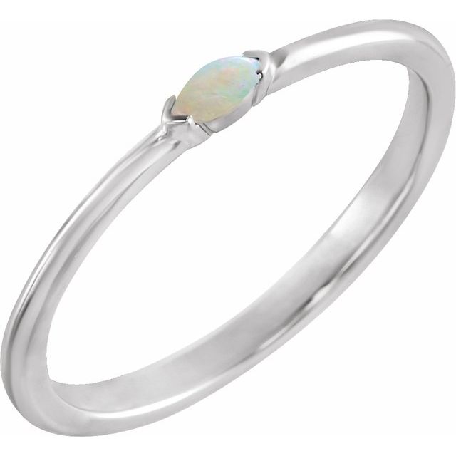 Sterling Silver Natural White Ethiopian Opal Stackble Ring