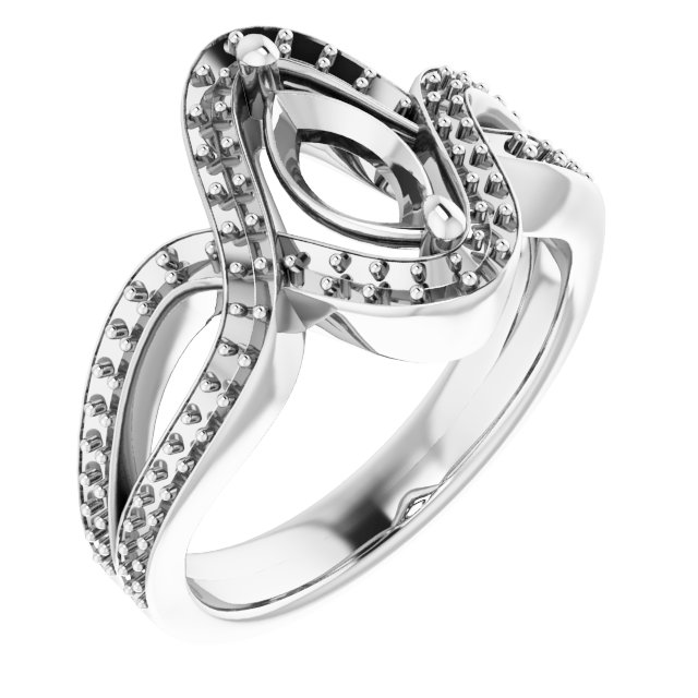 14 K White Gold Criss Cross Halo Style Ring