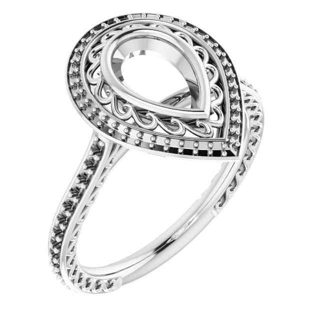 18 K White Gold Halo Engagement Ring