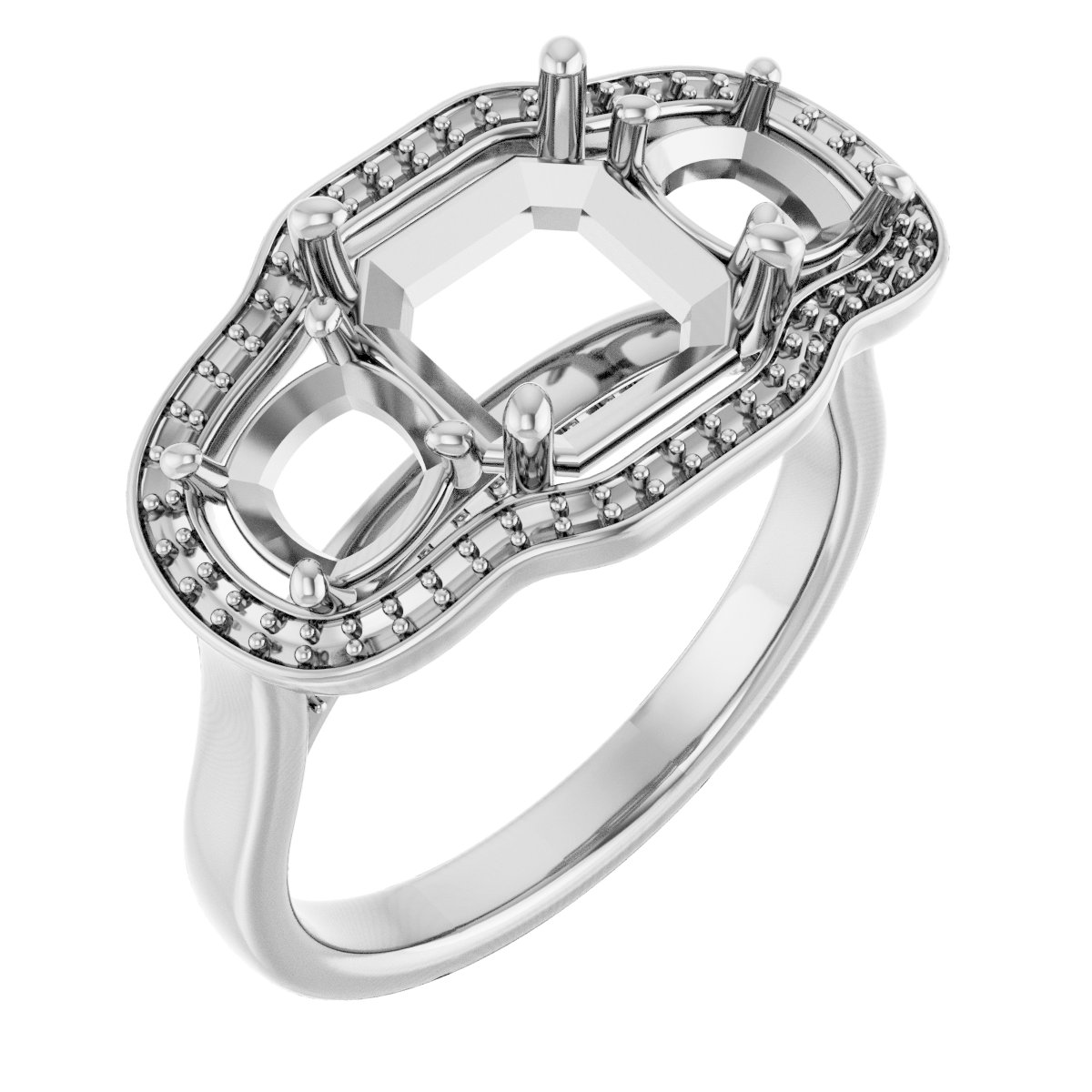 Three-Stone Halo-Style Engagement Ring