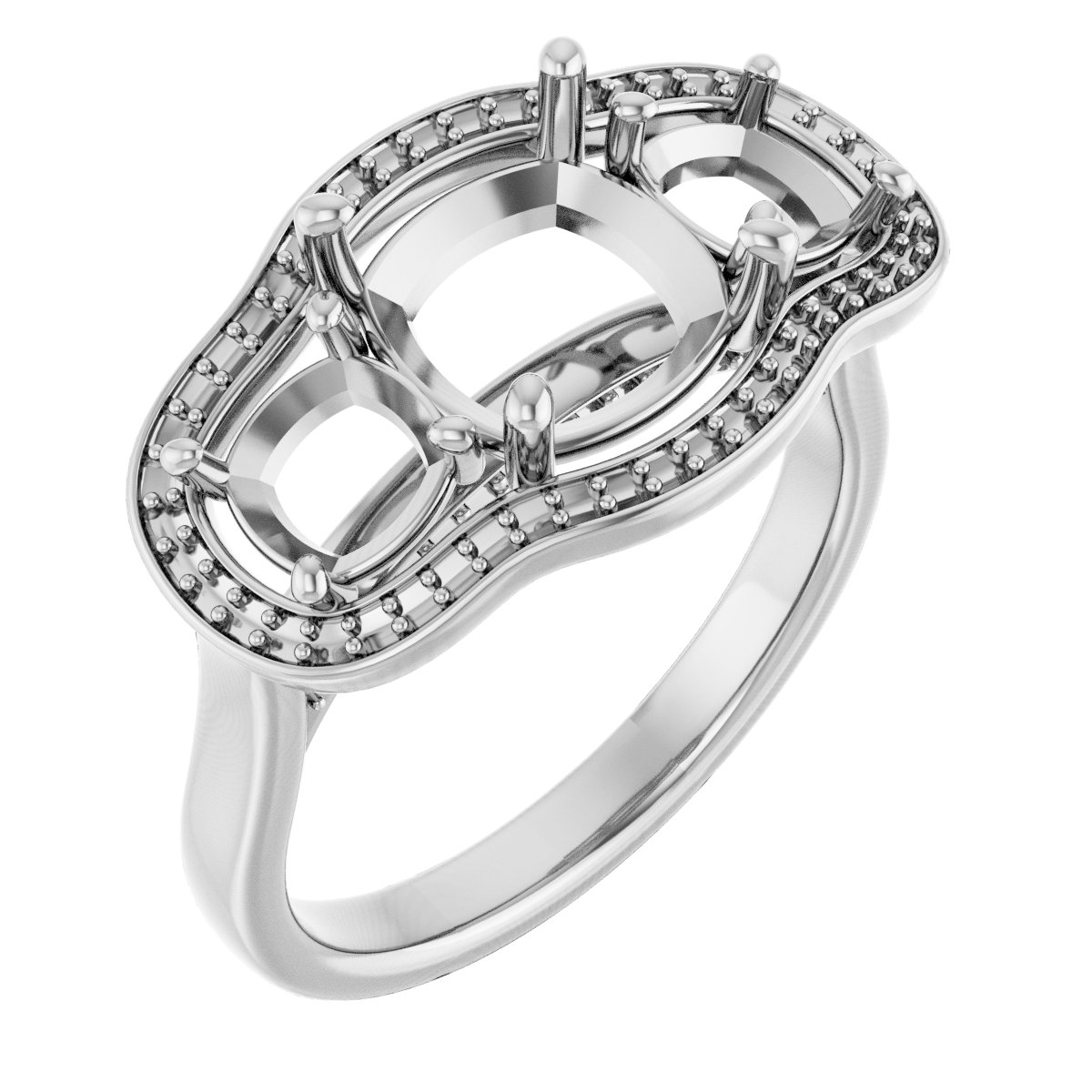 Three-Stone Halo-Style Engagement Ring