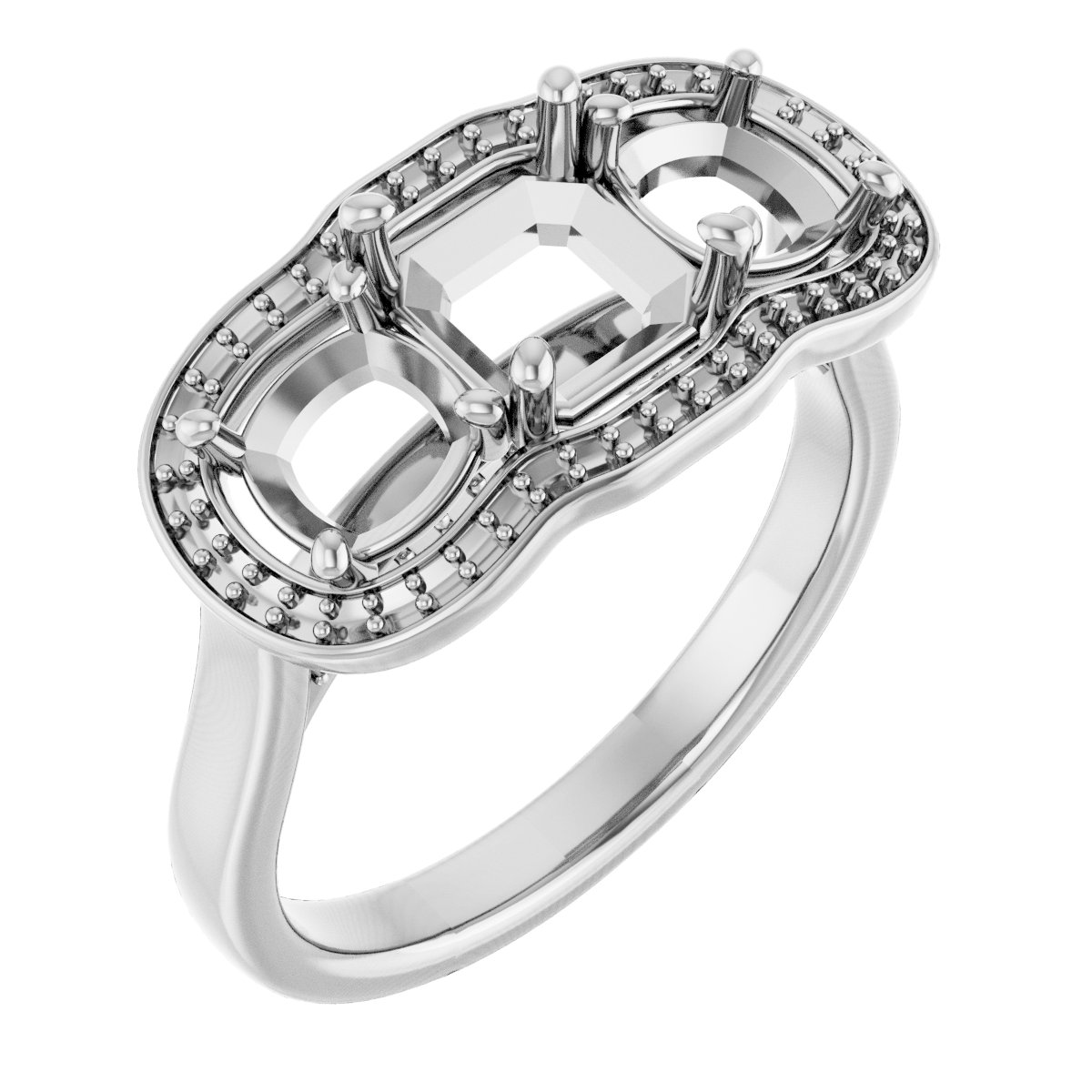 Three-Stone Halo-Style Engagement Ring