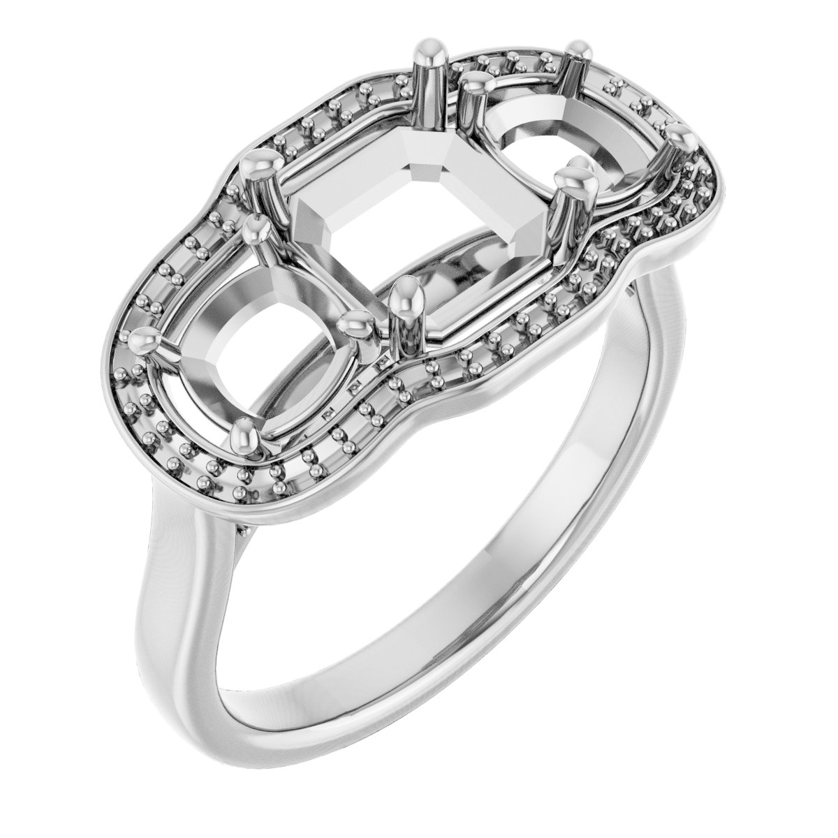 Three-Stone Halo-Style Engagement Ring