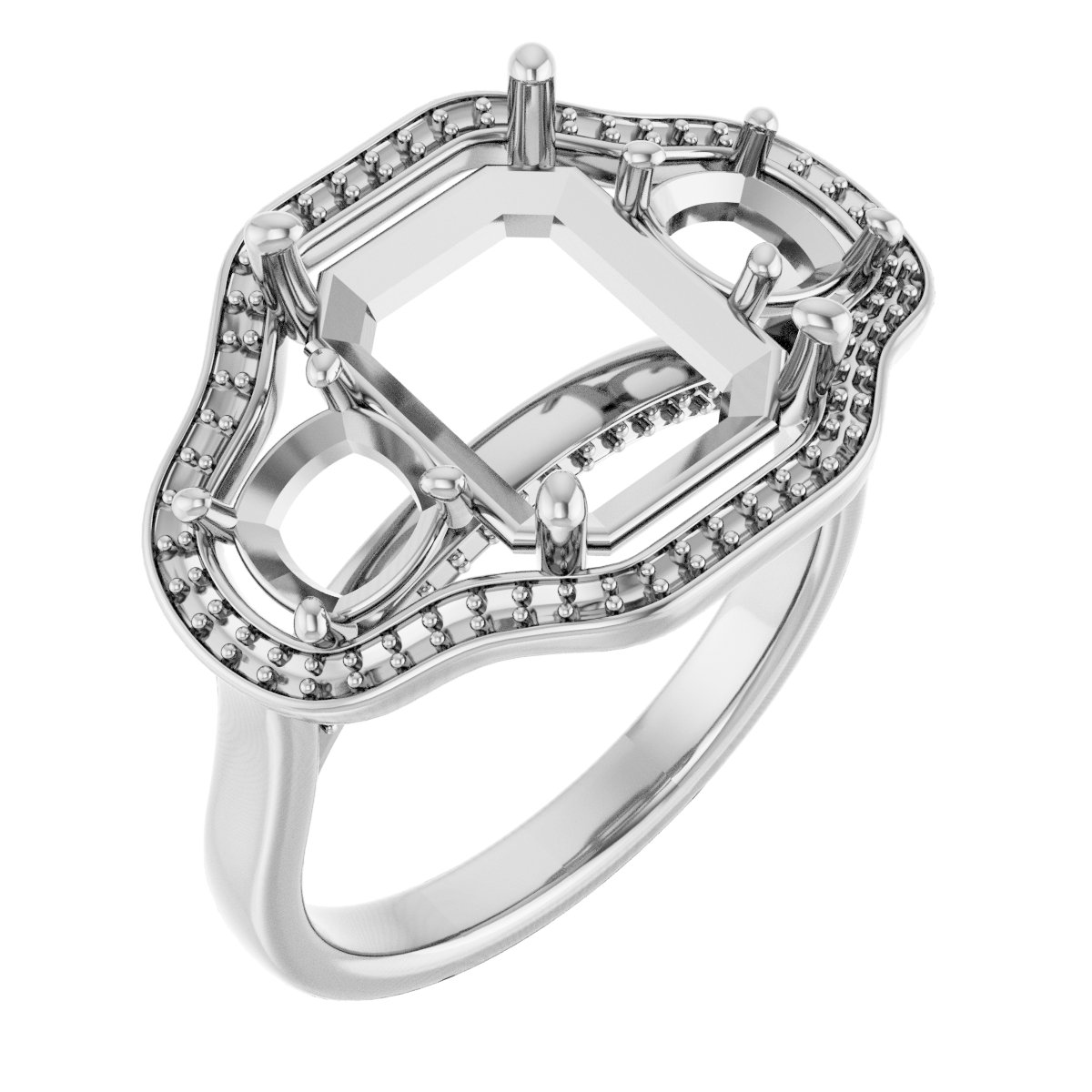 Three-Stone Halo-Style Engagement Ring
