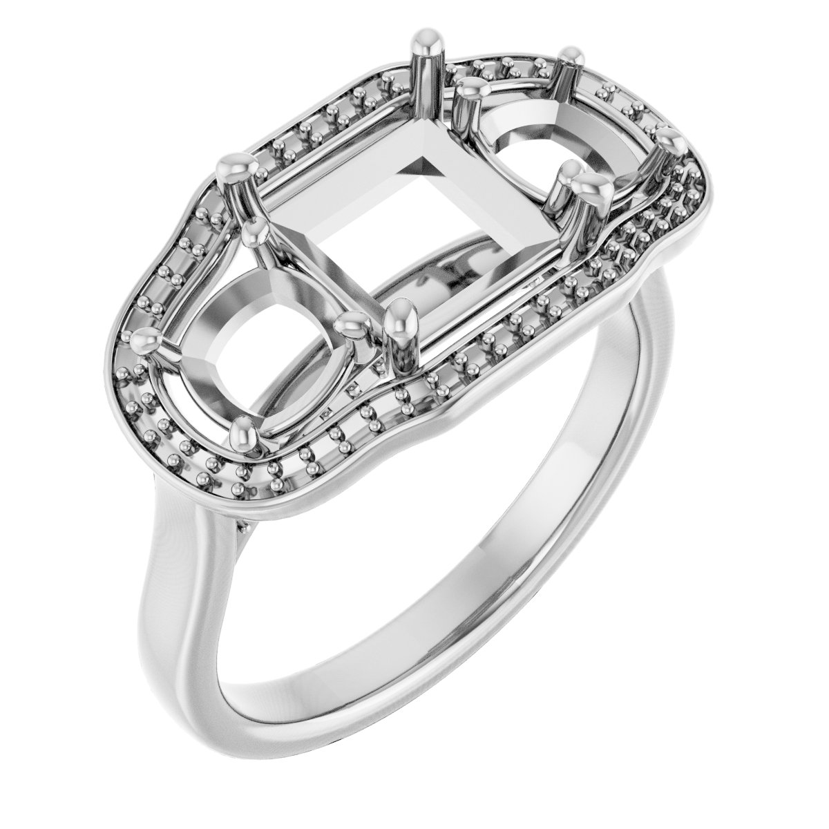 Three-Stone Halo-Style Engagement Ring