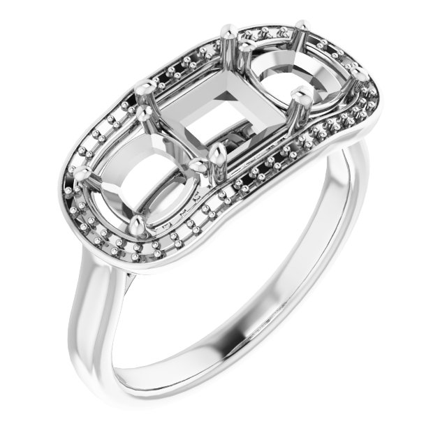 Three-Stone Halo-Style Engagement Ring