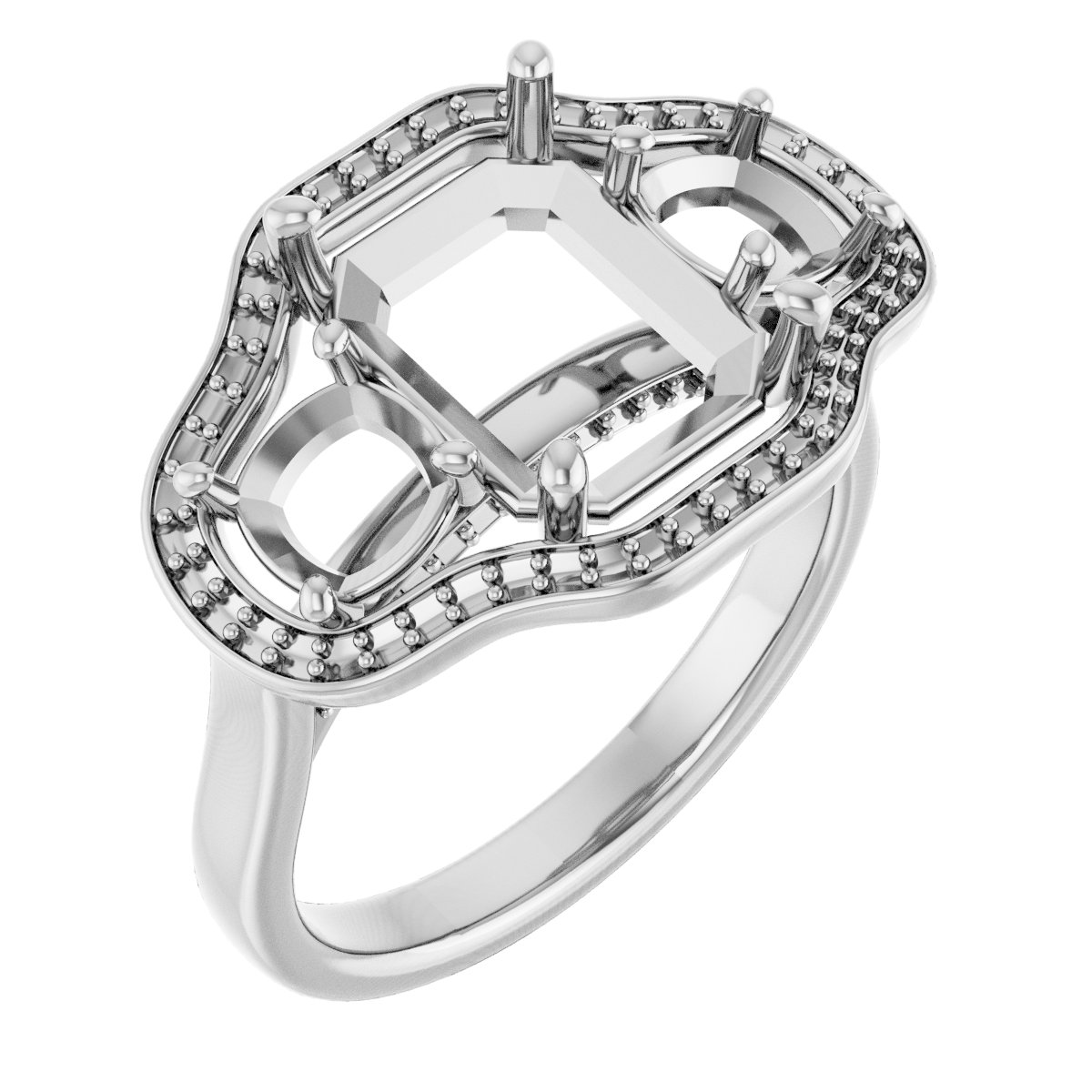 Three-Stone Halo-Style Engagement Ring