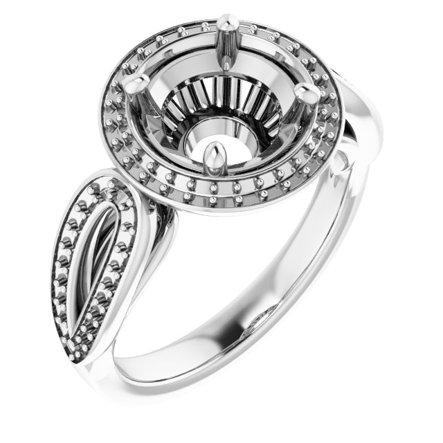 14 K White Gold Halo Engagement Ring
