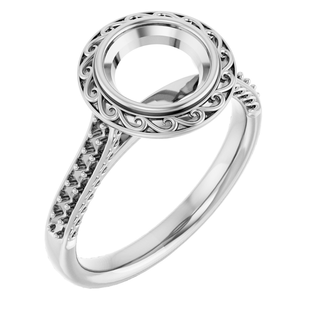 Bezel-Set Accented Scroll Engagement Ring