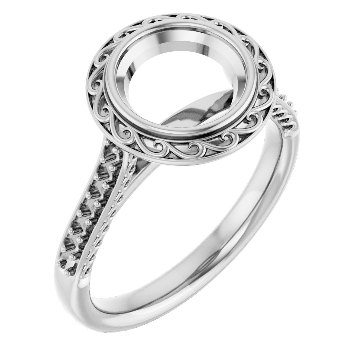 Bezel-Set Accented Scroll Engagement Ring