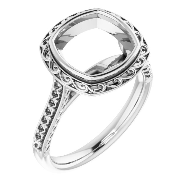 Bezel-Set Accented Scroll Engagement Ring