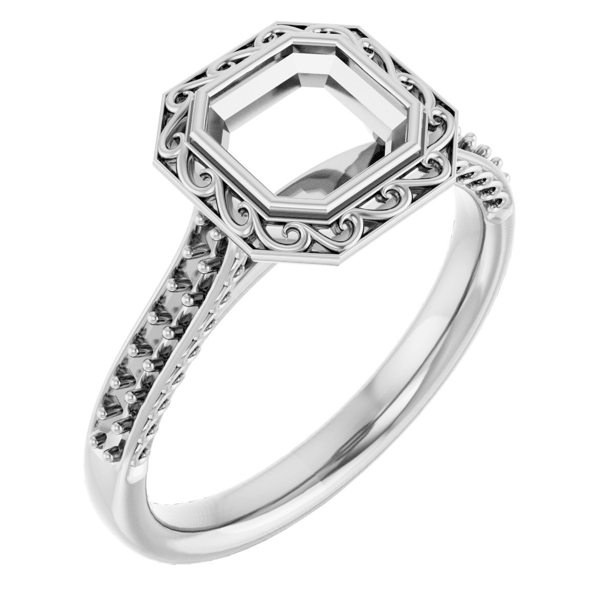 Bezel-Set Accented Scroll Engagement Ring