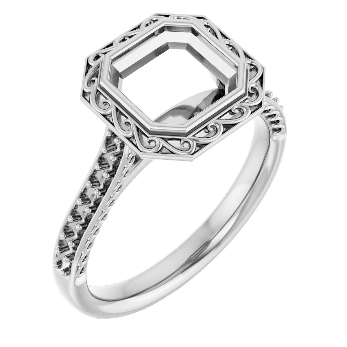 Bezel-Set Accented Scroll Engagement Ring