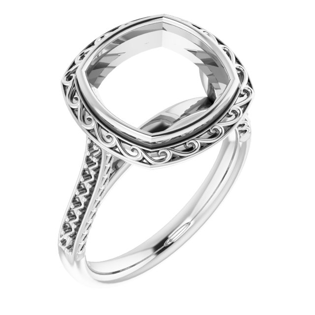 Bezel-Set Accented Scroll Engagement Ring