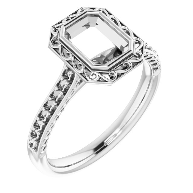 Bezel-Set Accented Scroll Engagement Ring