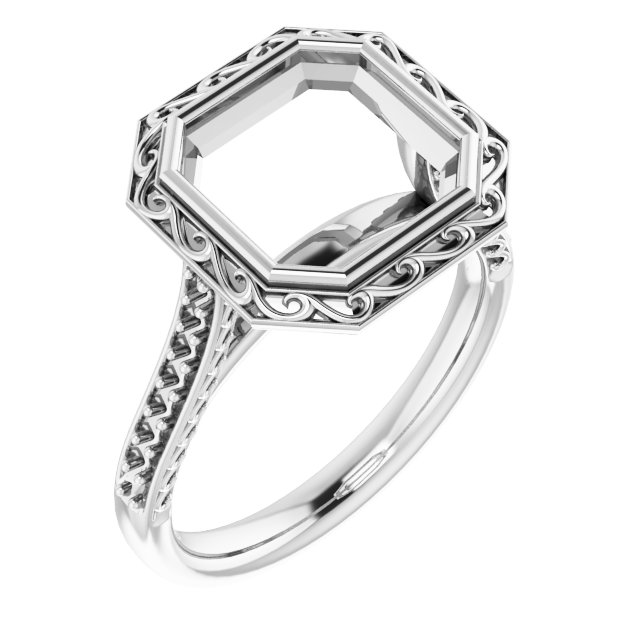 Bezel-Set Accented Scroll Engagement Ring