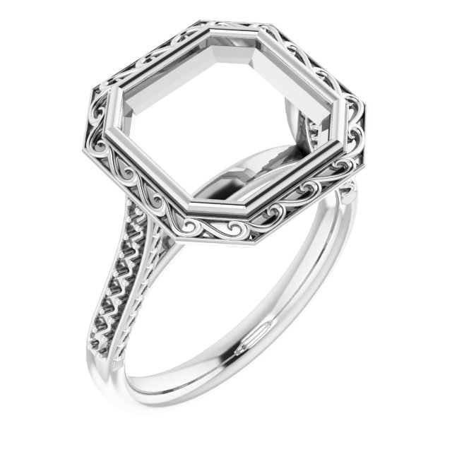 Bezel-Set Accented Scroll Engagement Ring