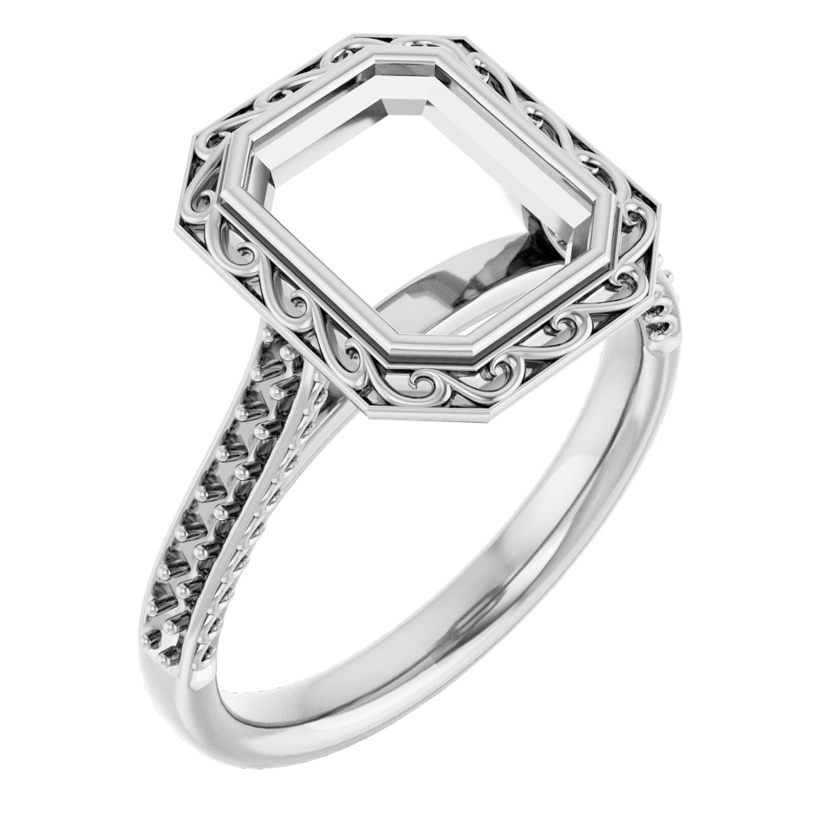 Bezel-Set Accented Scroll Engagement Ring