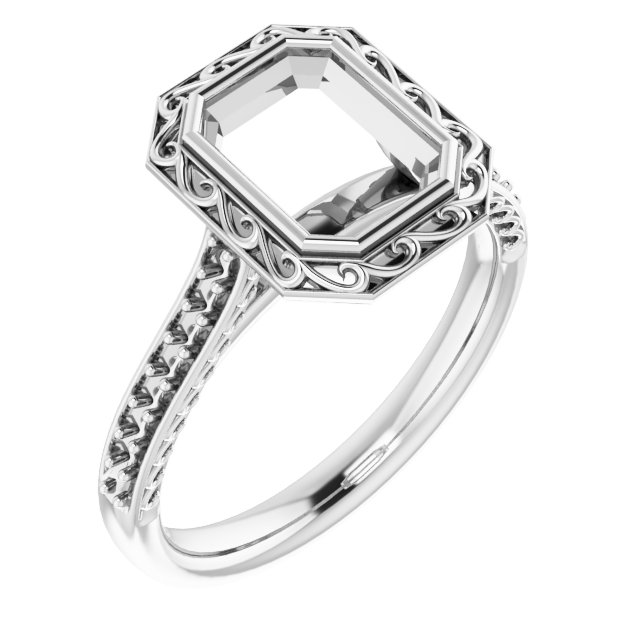 Bezel-Set Accented Scroll Engagement Ring