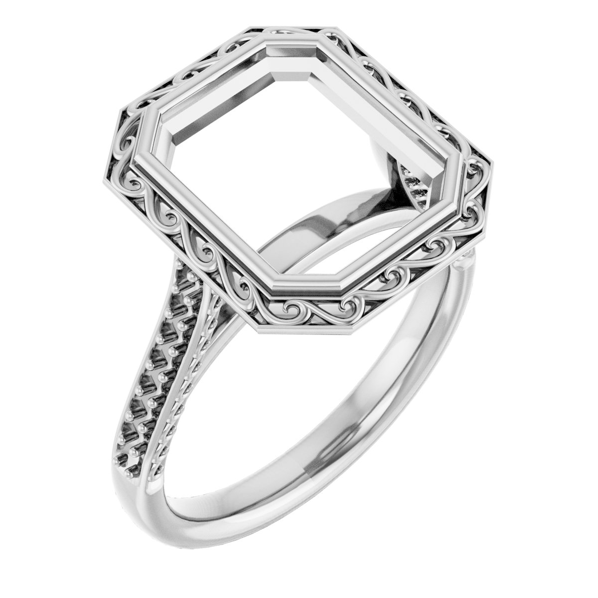 Bezel-Set Accented Scroll Engagement Ring