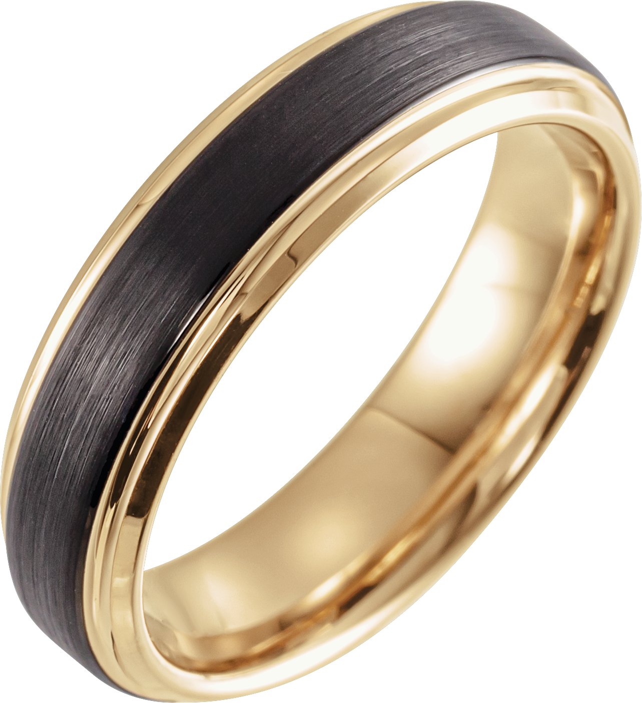 18K Yellow Gold & Black PVD Tungsten 6 mm Beveled Stepped Edge Band Size 10