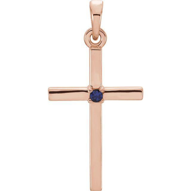 14K Rose Natural Blue Sapphire Cross Pendant