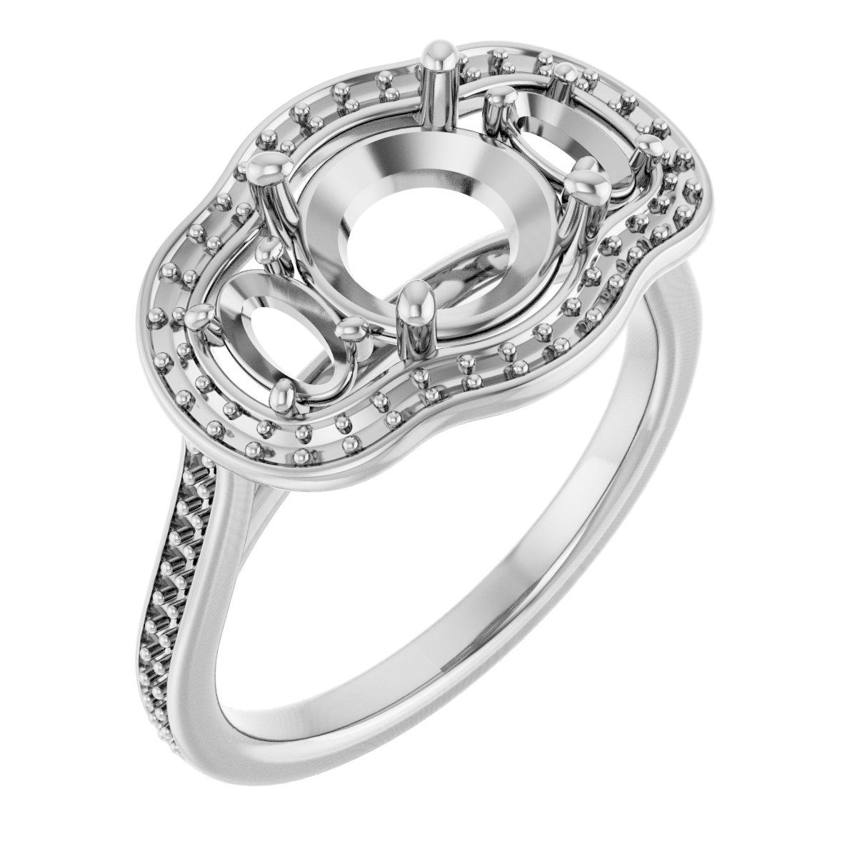 Three-Stone Halo-Style Engagement Ring