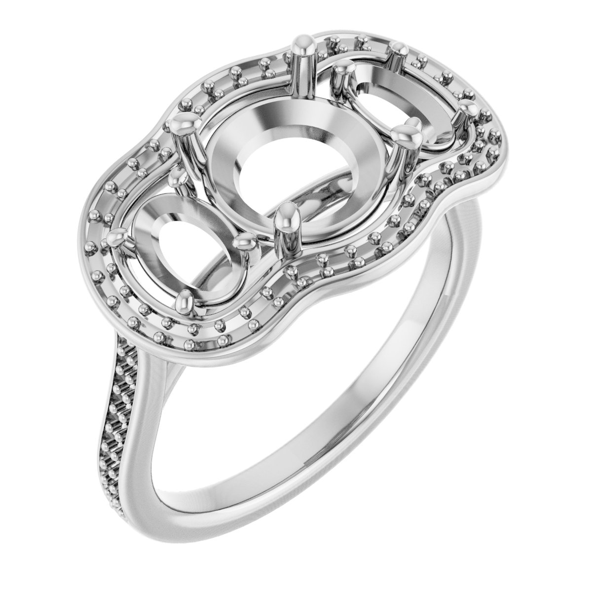 Three-Stone Halo-Style Engagement Ring