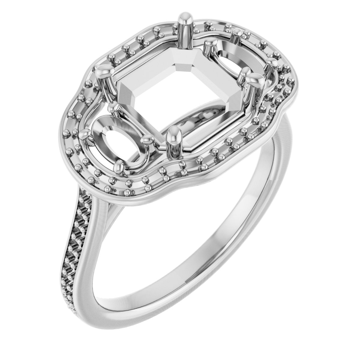 Three-Stone Halo-Style Engagement Ring