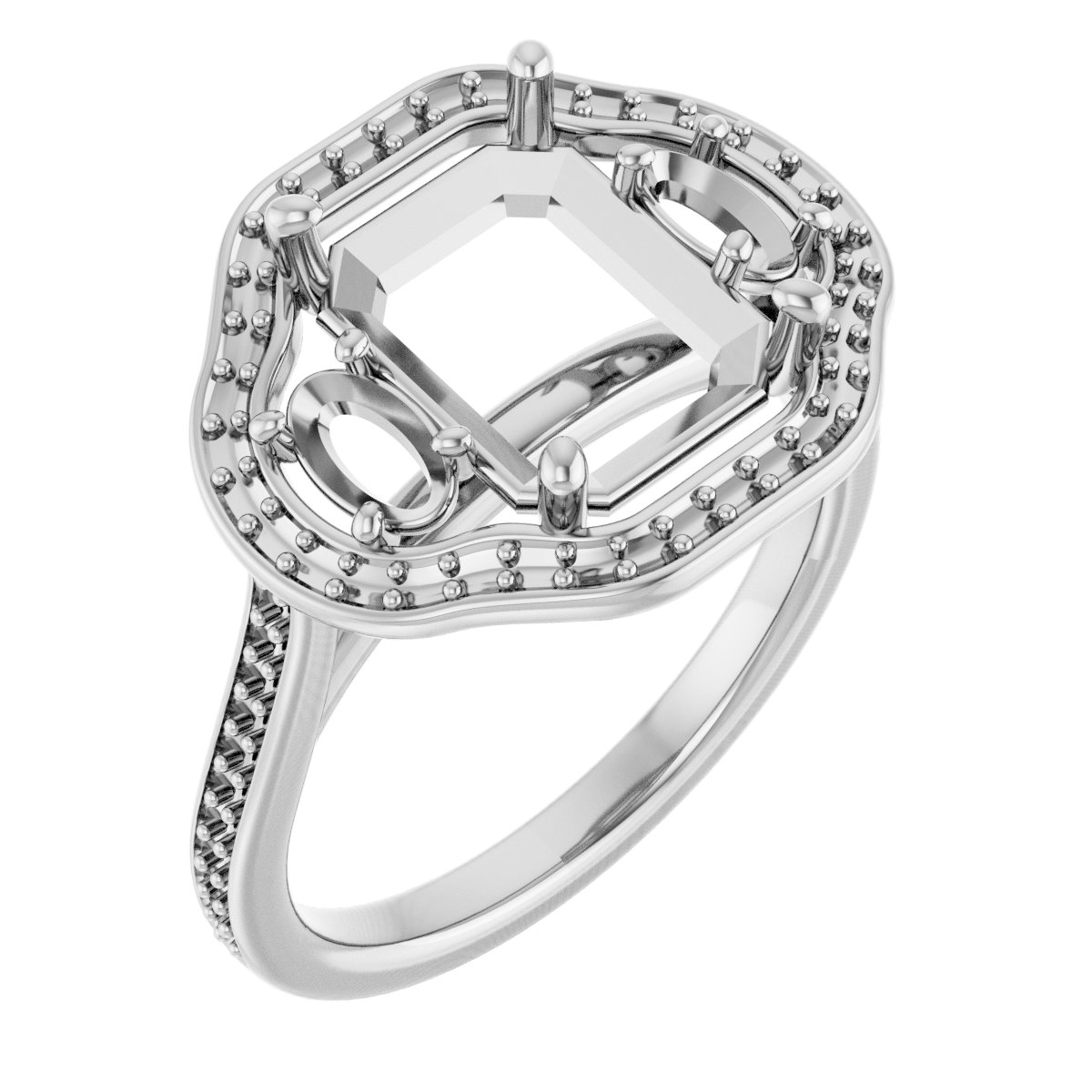 Three-Stone Halo-Style Engagement Ring