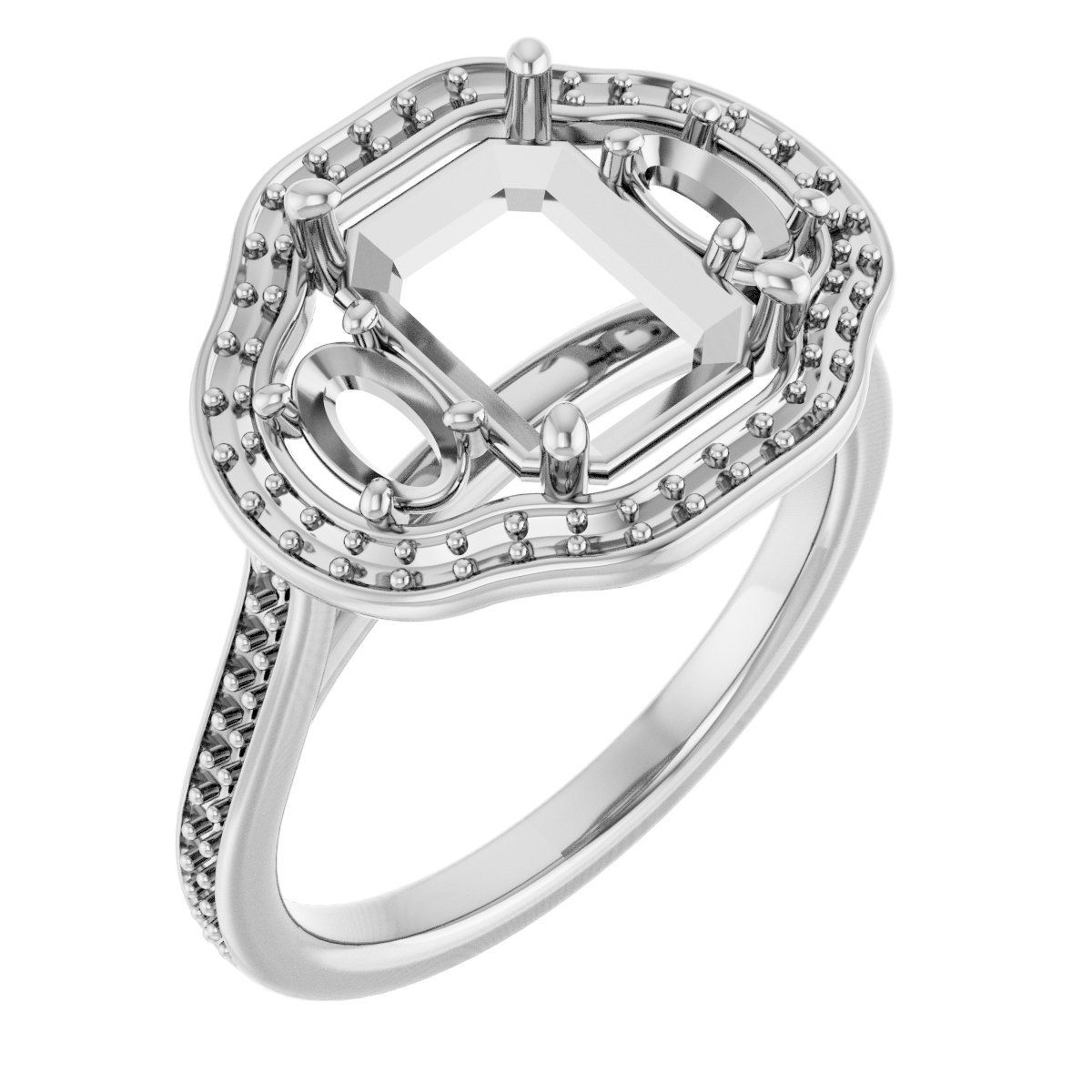 Three-Stone Halo-Style Engagement Ring
