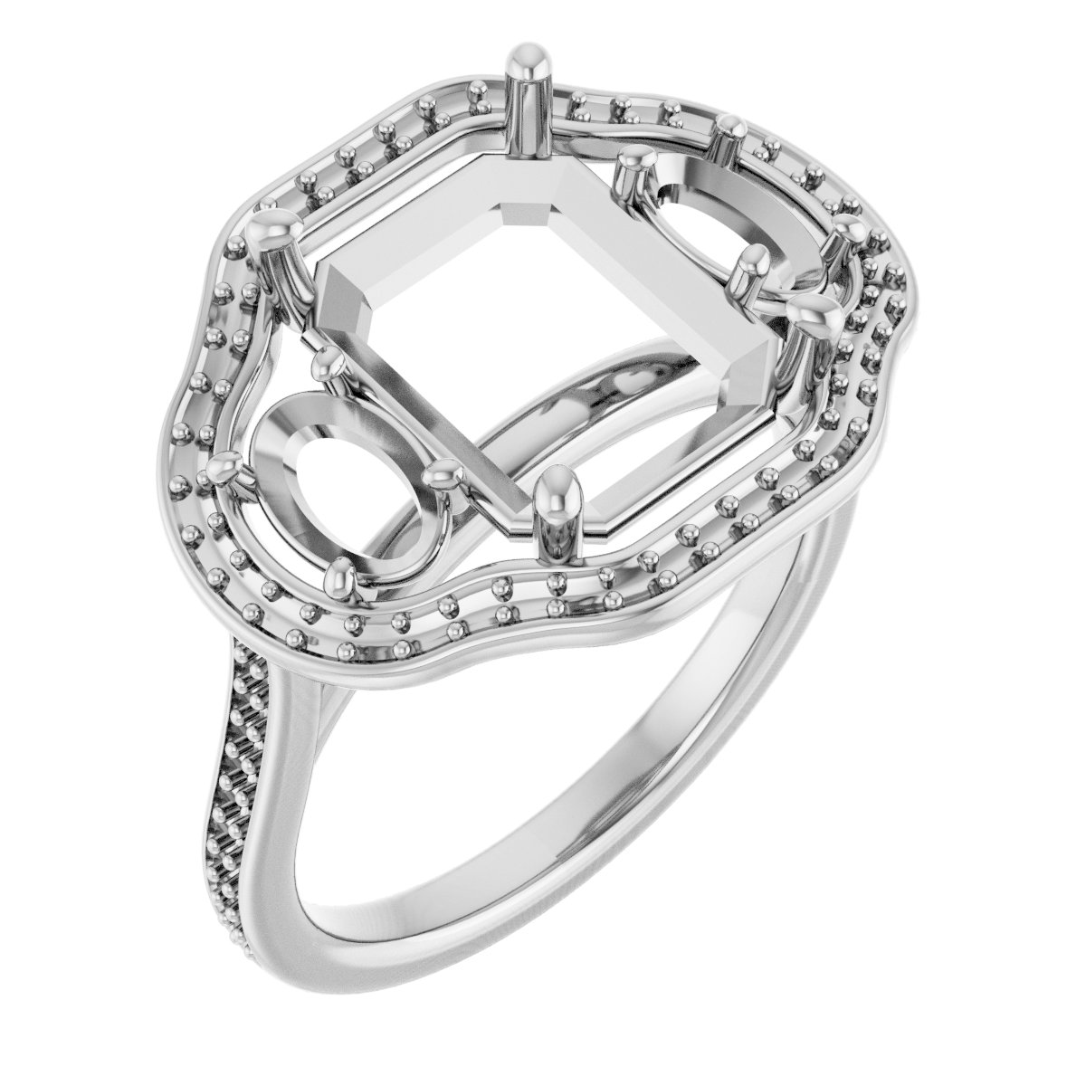 Three-Stone Halo-Style Engagement Ring