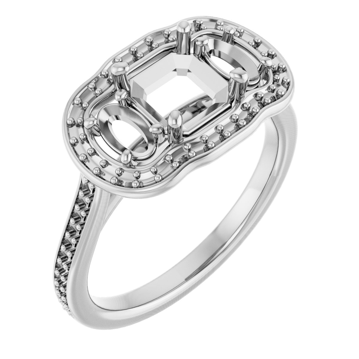 Three-Stone Halo-Style Engagement Ring