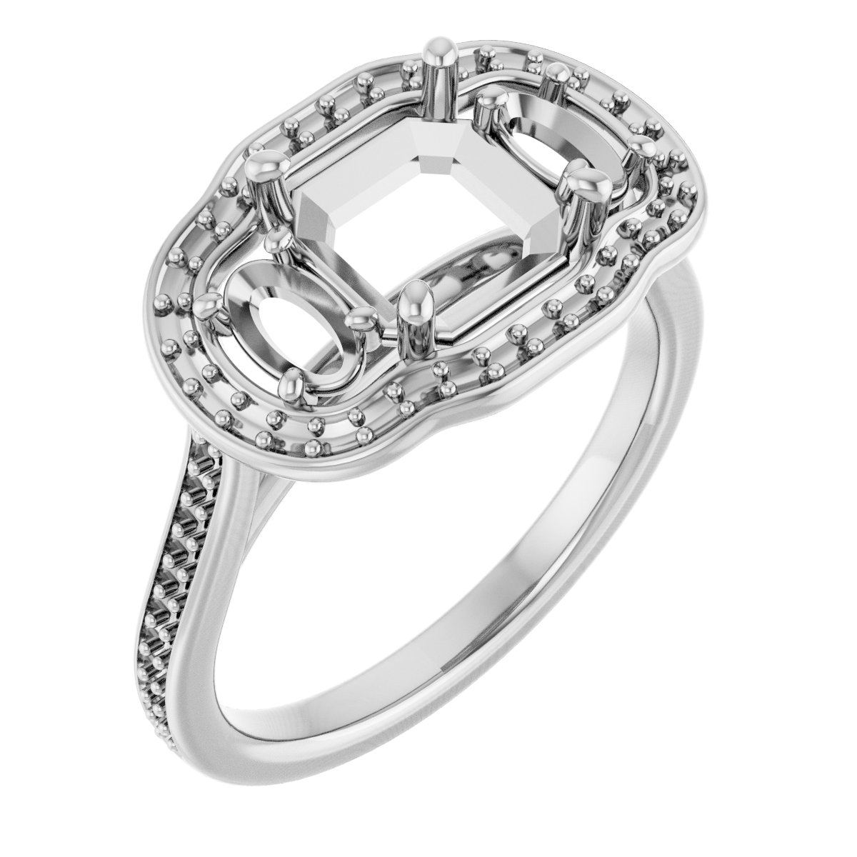 Three-Stone Halo-Style Engagement Ring