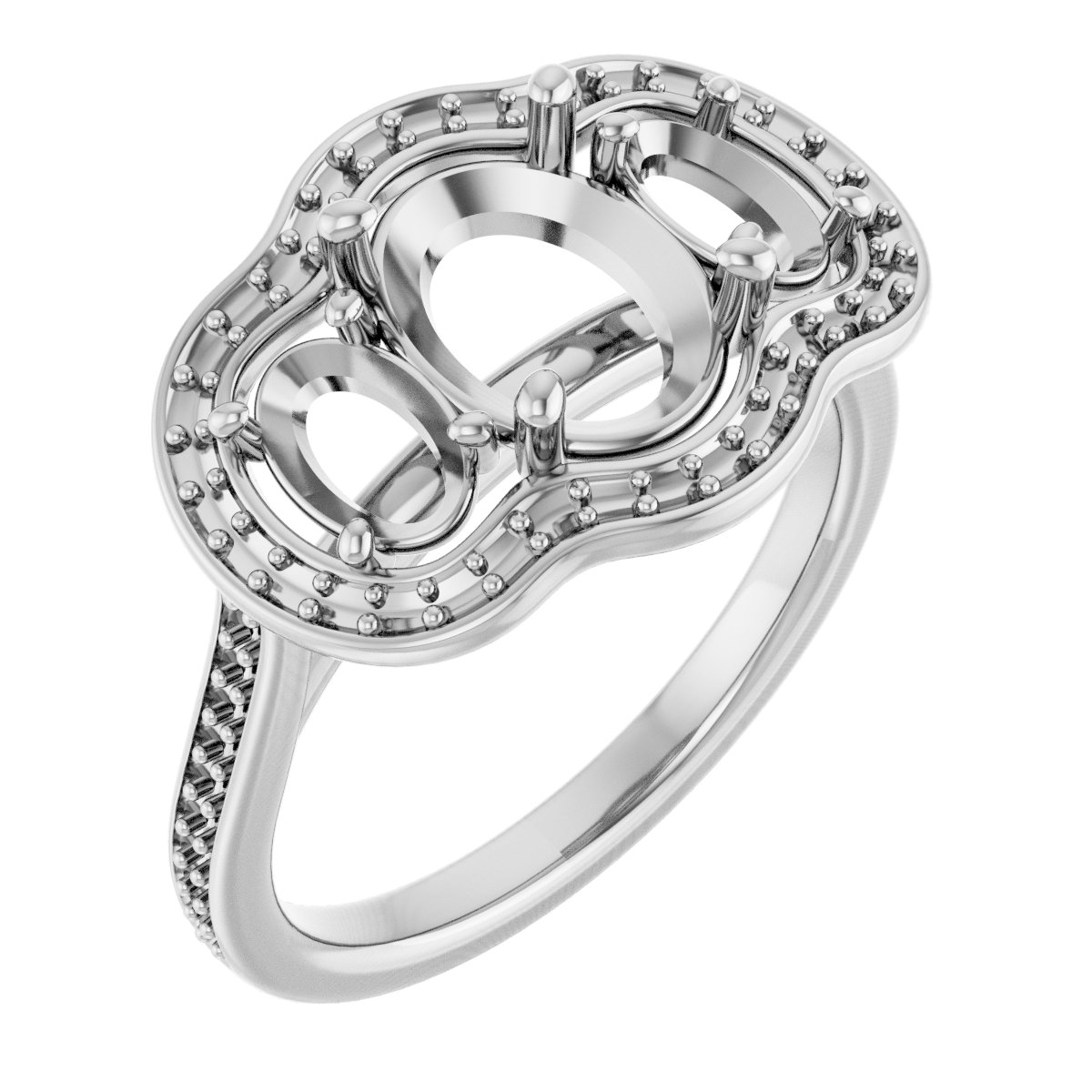 Three-Stone Halo-Style Engagement Ring