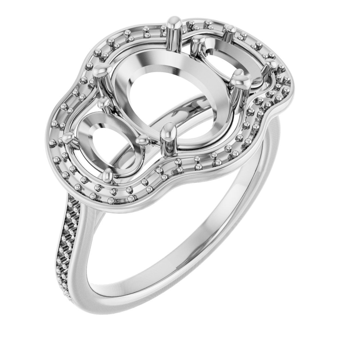 Three-Stone Halo-Style Engagement Ring