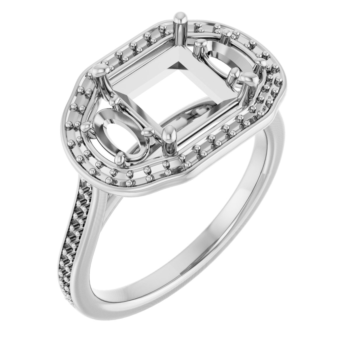 Three-Stone Halo-Style Engagement Ring