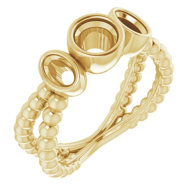 Bezel-Set Beaded Three-Stone Ring
