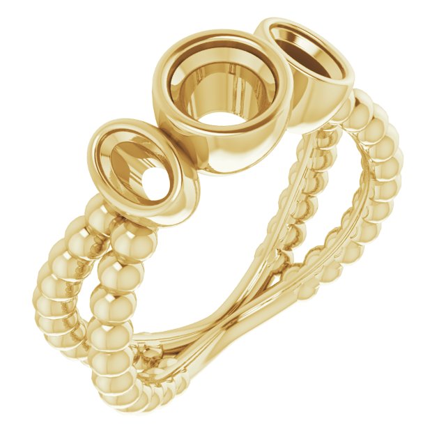 Bezel-Set Beaded Three-Stone Ring