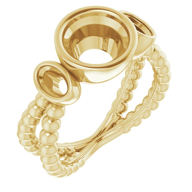 Bezel-Set Beaded Three-Stone Ring